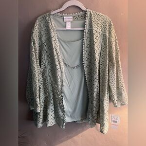 Alfred Dunner Mint Green Lace Cardigan Set